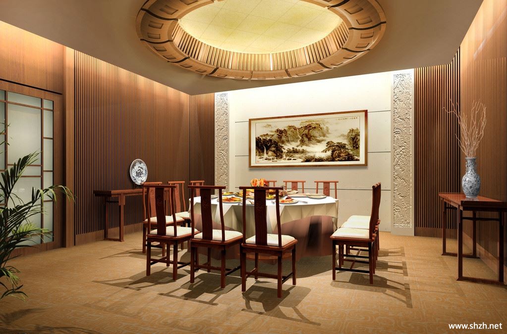 中式简约古典餐厅效果图