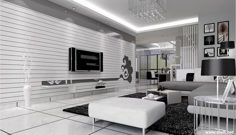 時(shí)尚簡(jiǎn)約黑白條紋電視背景墻