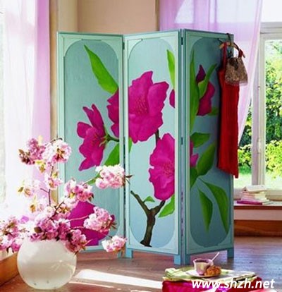红花绿叶屏风