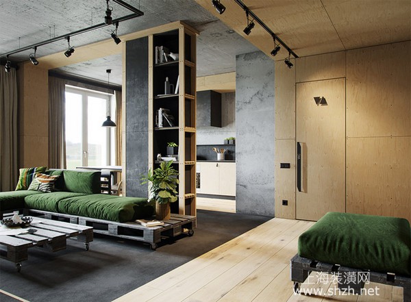 70平米工业风公寓装修设计：耐用不贵的木板打造创意居家空间