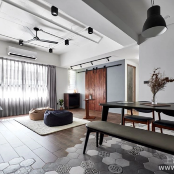 80平米现代工业风装修案例：不摆沙发，成就自由无拘弹性空间