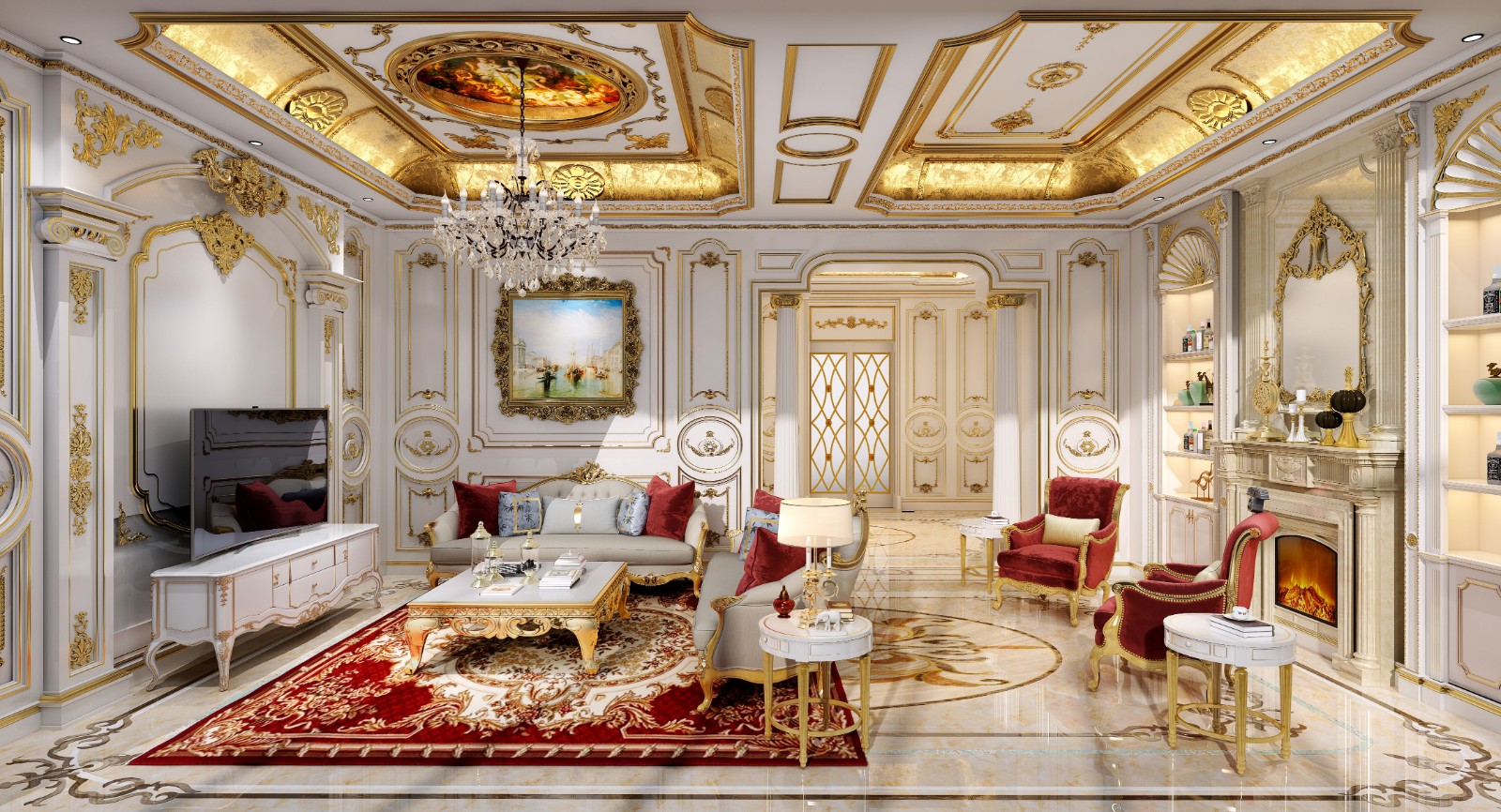 青浦英庭名墅独栋别墅装修法式风格设计案例展示——客厅