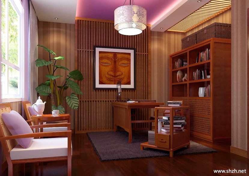 现代冷色书房效果图