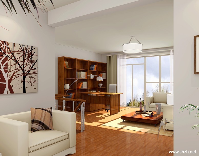 现代中性色书房效果图