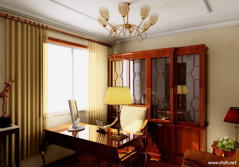 欧式中性色书房效果图