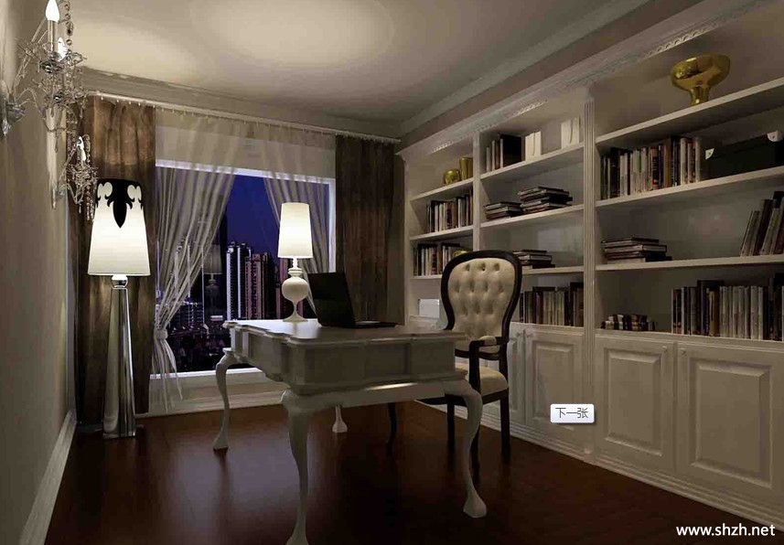欧式中性色书房效果图