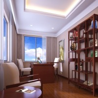 中式中性色书房效果图
