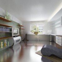 现代冷色书房效果图