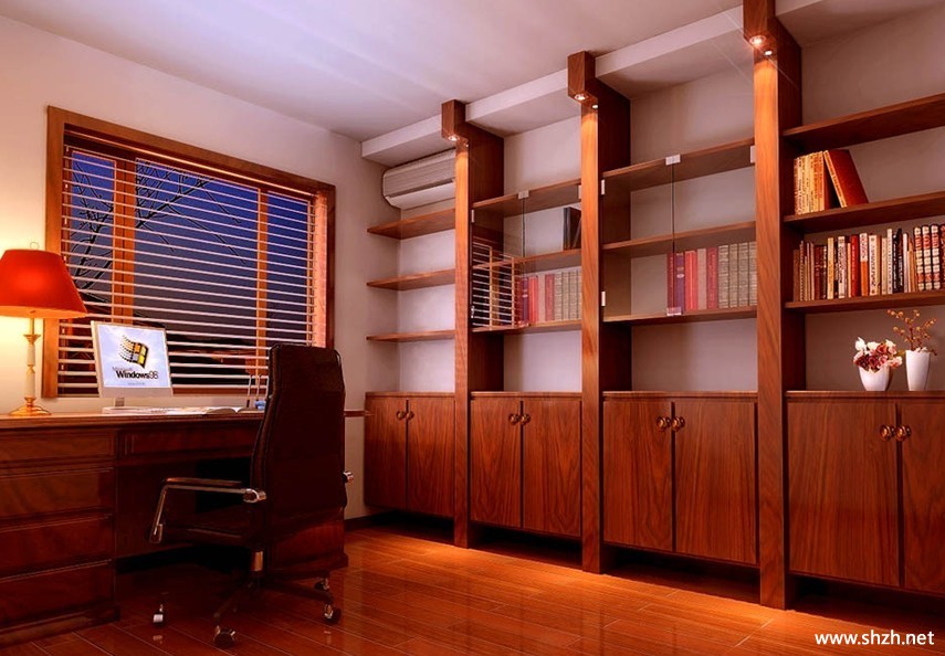 中式中性色书房效果图