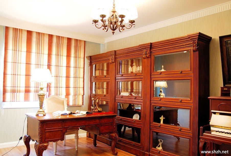 欧式中性色书房效果图