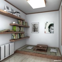 日式中性色书房效果图