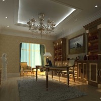 欧式中性色书房效果图