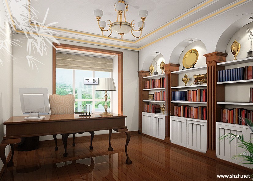 欧式暖色书房效果图