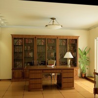 中式中性色书房效果图