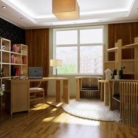 中式中性色书房中户型效果图