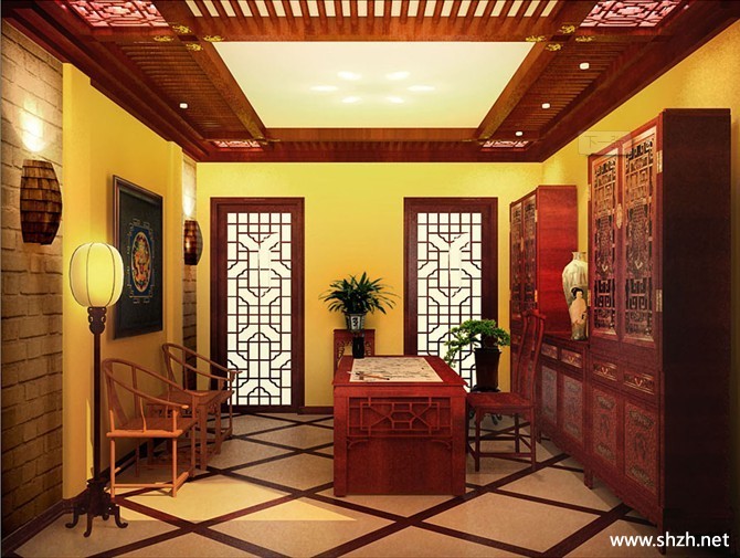 古典暖色书房大户型