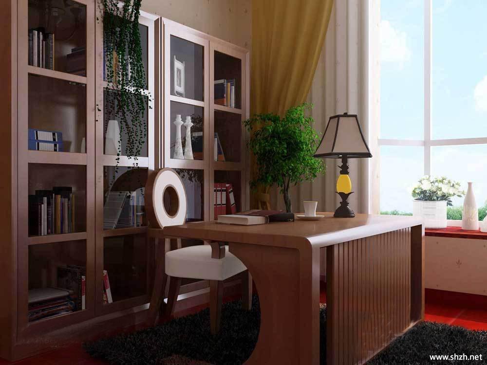 中式冷色大户型书房