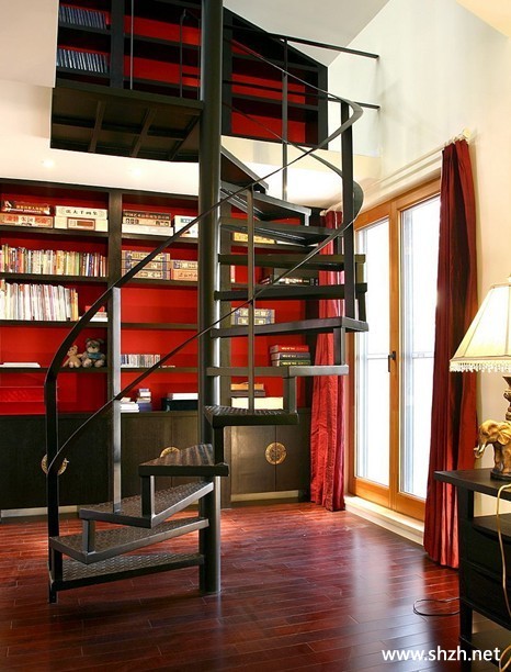 中式冷色书房跃层复式实景图