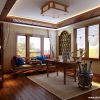 中式中性色跃层复式书房