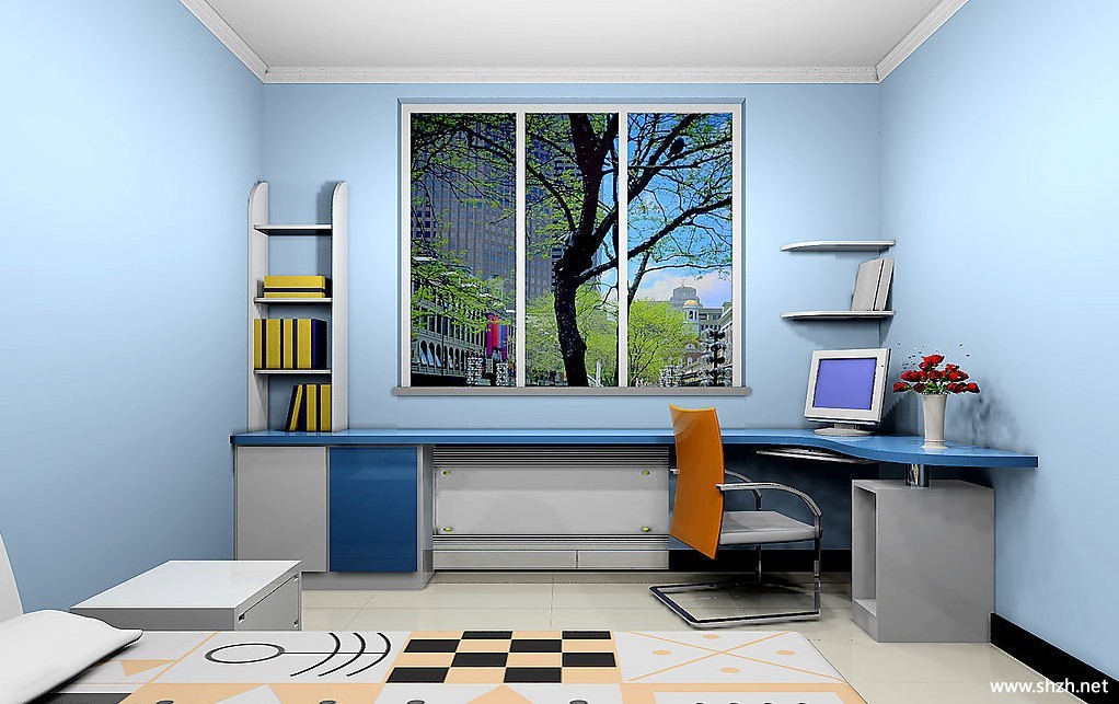 蓝色书房效果图