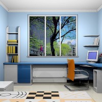 蓝色书房效果图