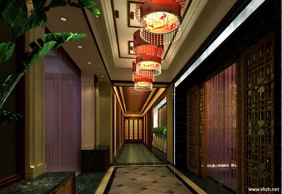 中式餐馆过道效果图