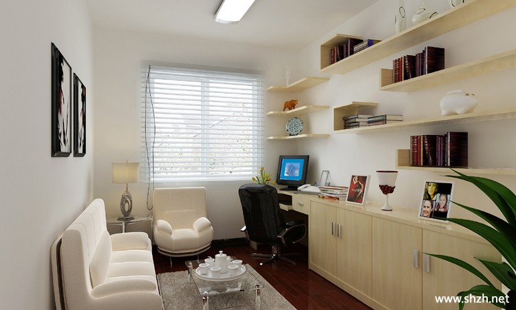 简约书房书架写字台沙发