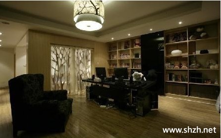 冷色跃层复式书房