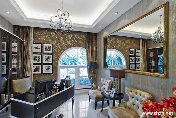 豪华冷色欧式书房