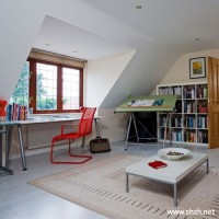 现代中性色书房阁楼实景图