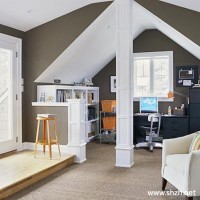 现代中性色书房阁楼实景图