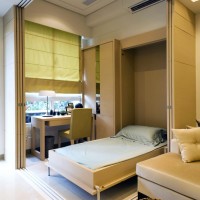 现代书房客厅写字台床中户型实景图