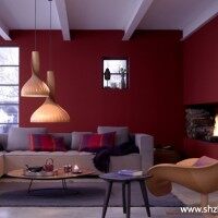 现代客厅沙发茶几灯具背景墙实景图