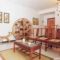 中式现代简约清新客厅博古架酒柜