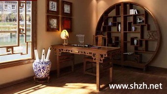 中式简约书房效果图