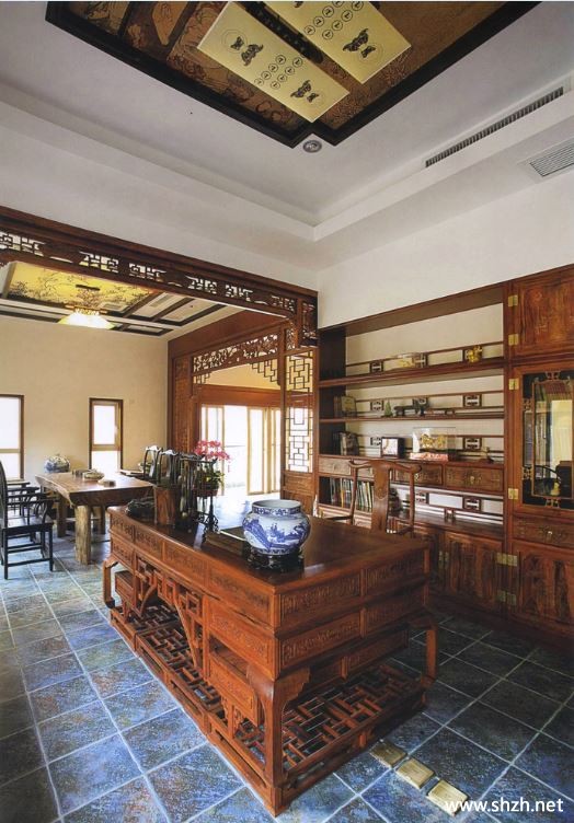 中式古典豪华书房效果图