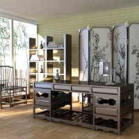 中式现代简约清新书房效果图