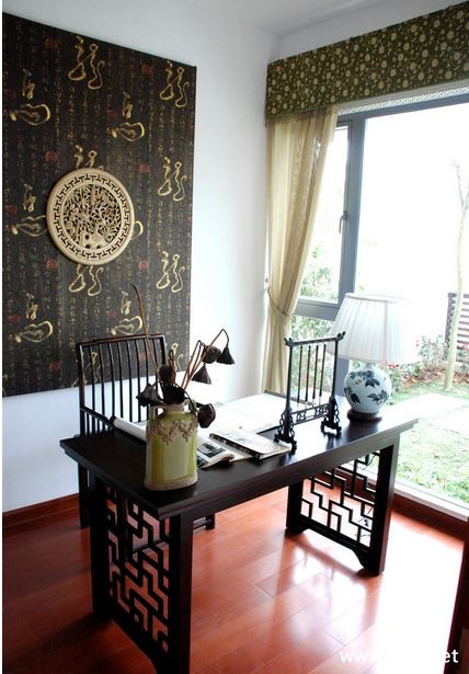 中式古典简约书房效果图