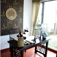 中式古典简约书房效果图