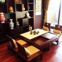 中式日式混搭古典休闲娱乐室博古架酒柜效果图