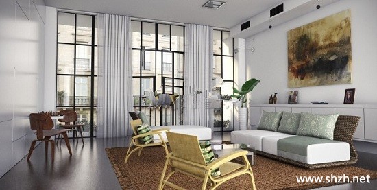 中式欧式混搭简约客厅沙发效果图