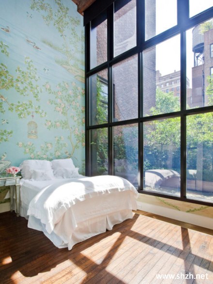 韩式田园清新大户型卧室落地窗