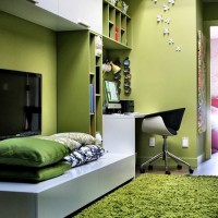 清新冷色榻榻米书房效果图