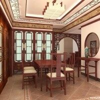 中式简约清新餐厅效果图