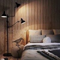 卧室背景墙灯具床实景图