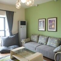 清新客厅沙发茶几灯具装饰画实景图