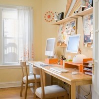 现代书房背景墙写字台实景图