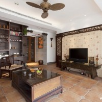 中式古典客厅沙发茶几背景墙实景图