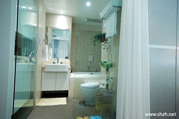 现代简约卫生间马桶浴缸台盆实景图