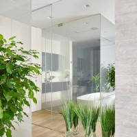 现代简约卫浴间玻璃隔断实景图